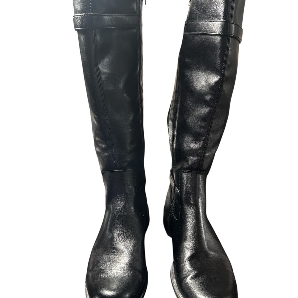 Aerosoles Women’s Faux Leather Black size 7.5 Knee-High Boots Buckles Zippers